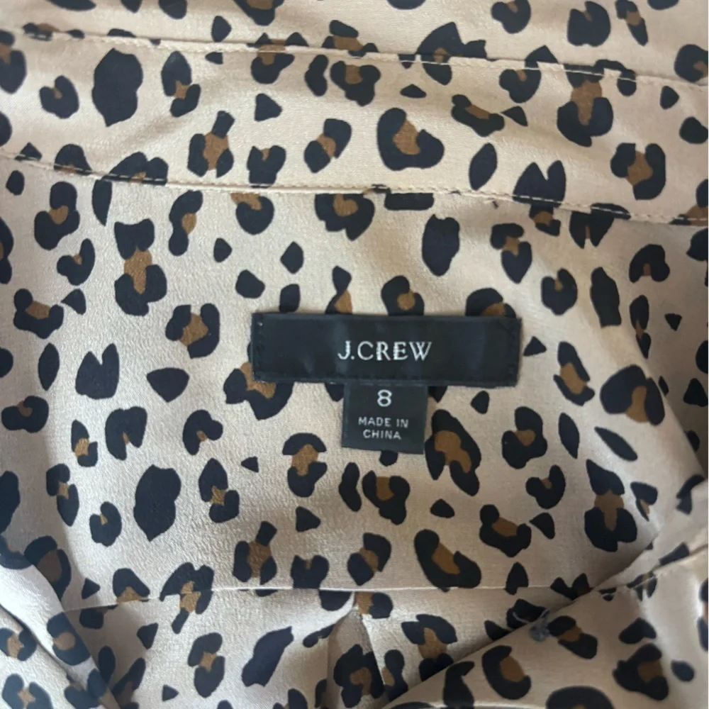 J. Crew 100% Silk Leopard Animal Print Button Up Blouse Shirt Size 8